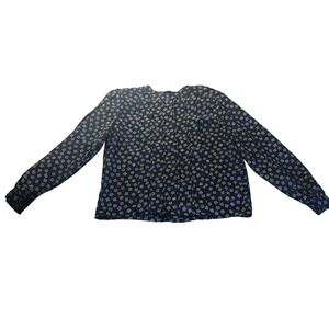 Jordan New York Womens VTG Button Back Blouse Size 5/6 Navy Geometric Print